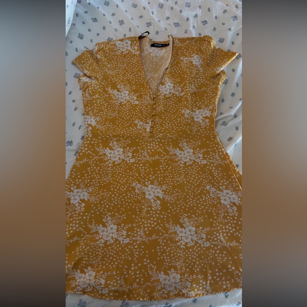 Missguided Mustard Floral Mini Dress